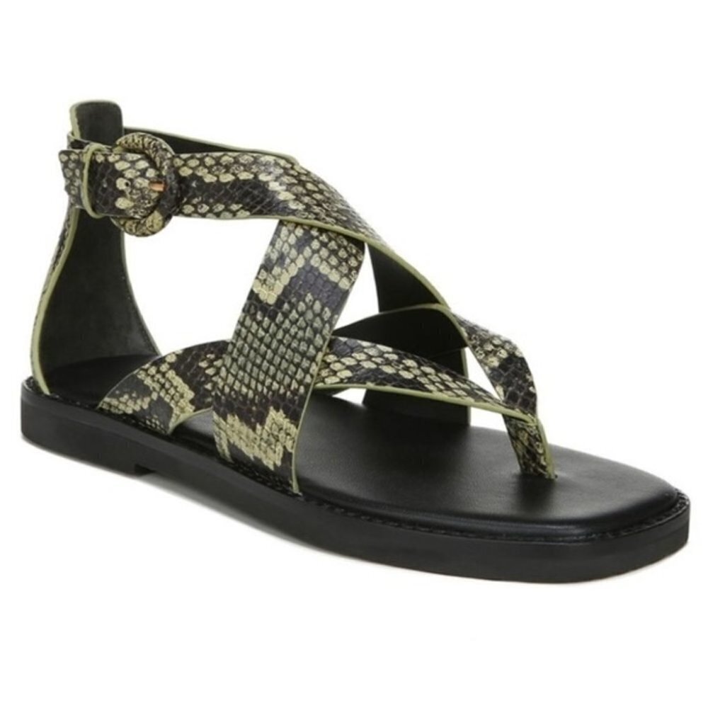 NEW Vince Morris Green Snakeprint Leather Toe Post Sandals Size 37.5/ 7.5🎁